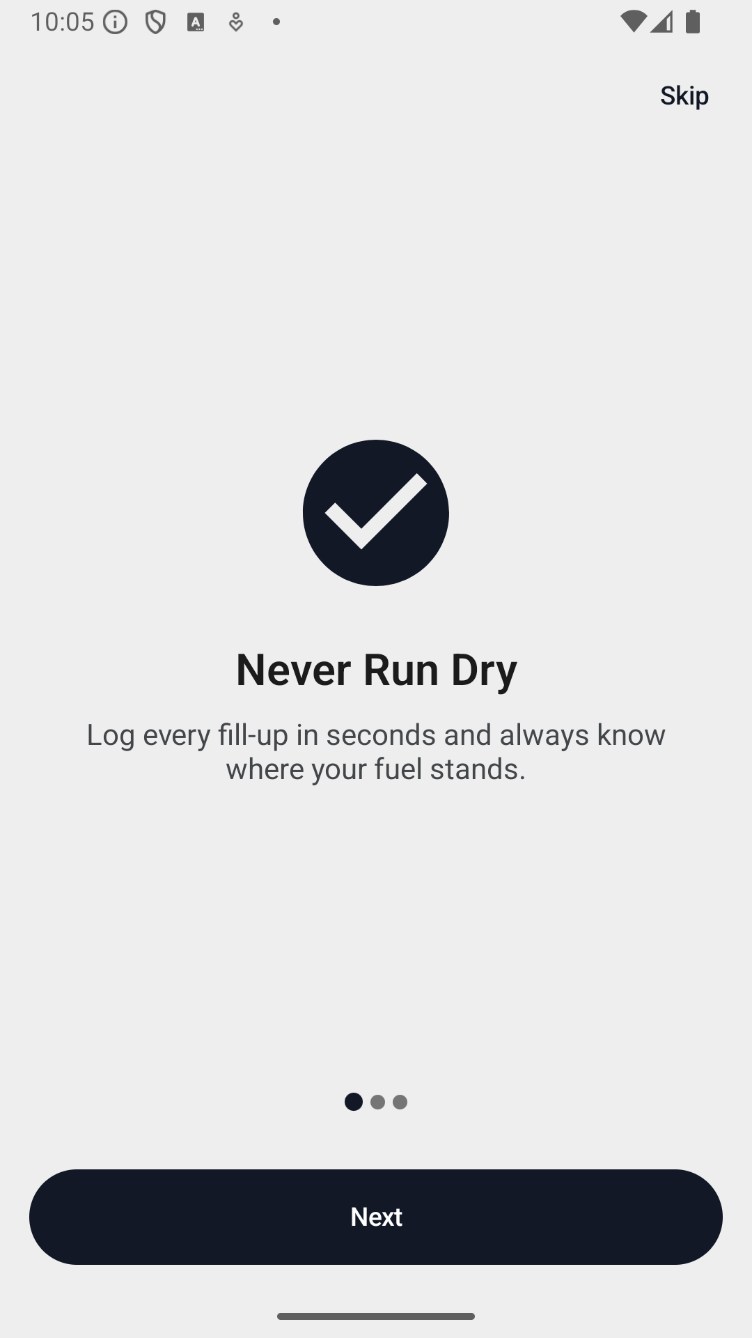 Fuel Log dashboard screen